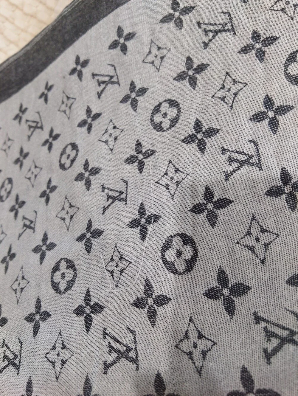 Monogram Inspired Gray & Black Silk Scarf Wrap Shawl